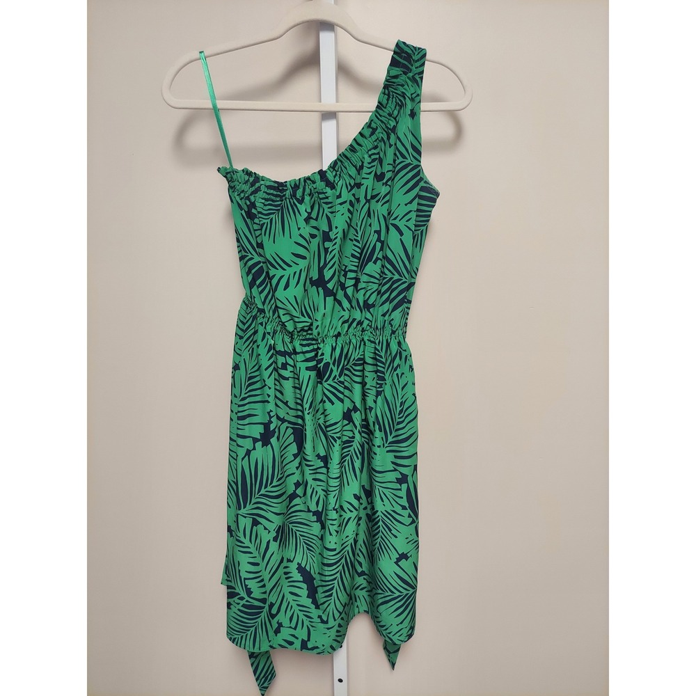 Banana Republic Womens Green Tropical One Shoulder Mini Dress Size 2 Vacation